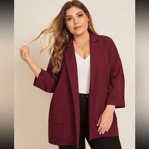 Plus Notch Collar Cuffed Sleeve Blazer